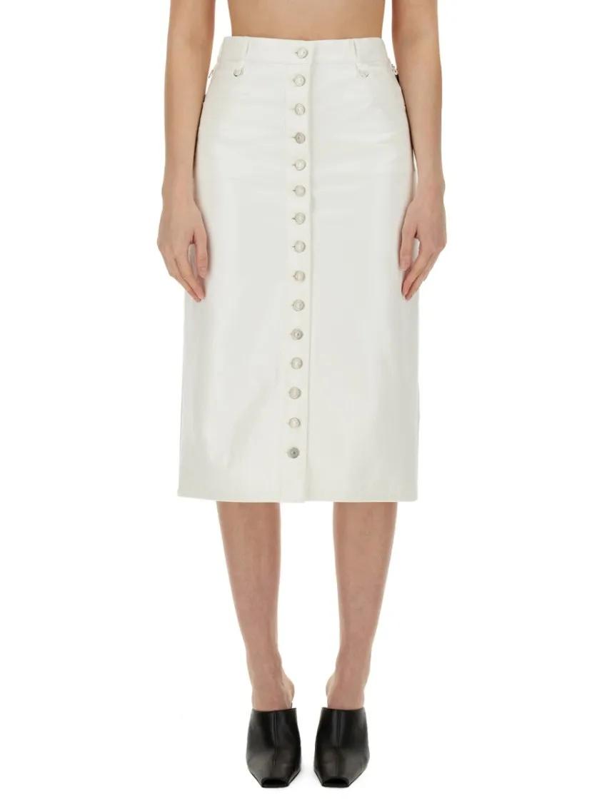Thumbnail - Courrèges - Midi Skirt With Front Button Detailing And Back Sl - Größe 36 - weiß