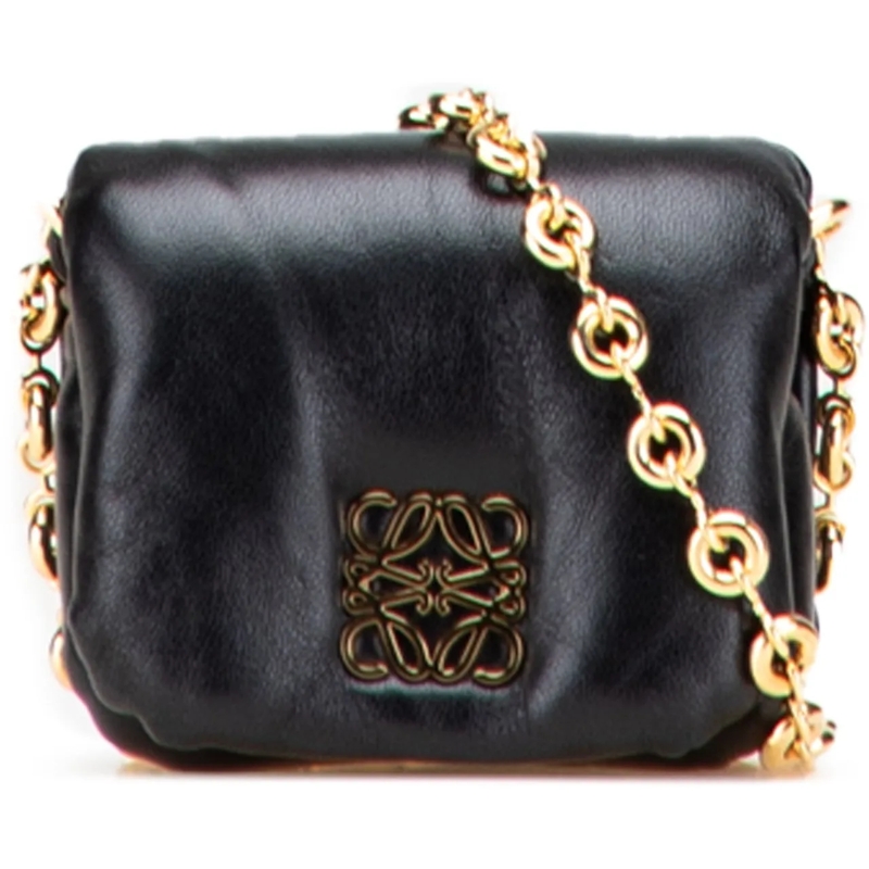 Loewe Schultertasche Shiny Lambskin Goya Puffer Case schwarz