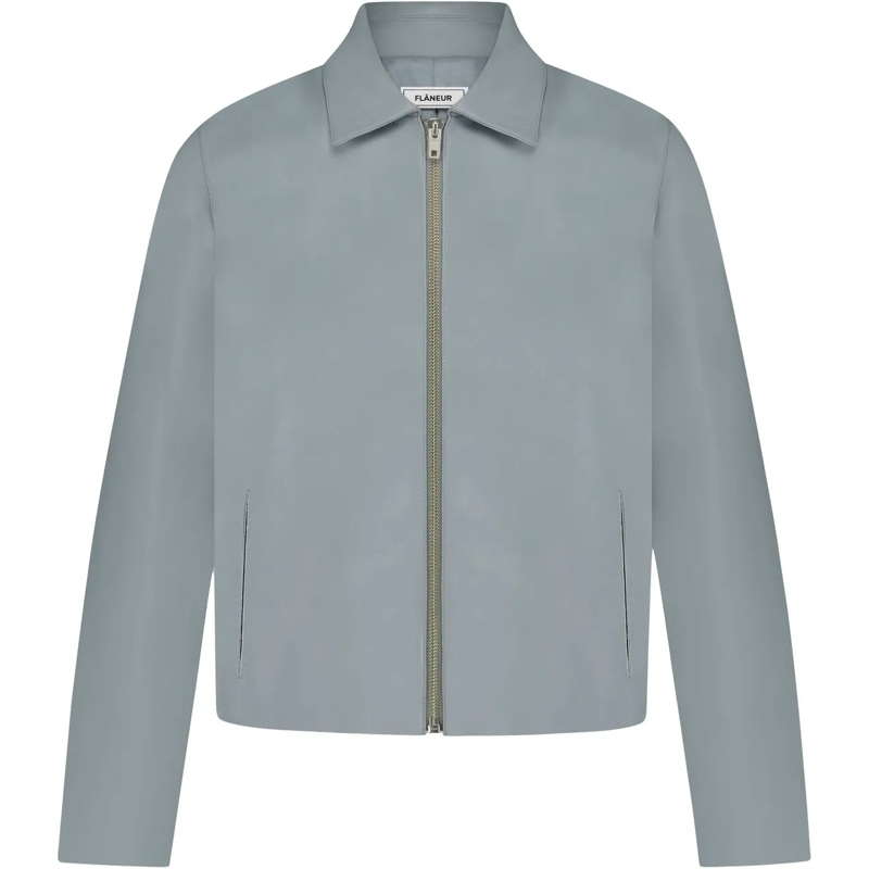 Flâneur Doudoune Leather Blouson Worker Jacket | Light Blue blau