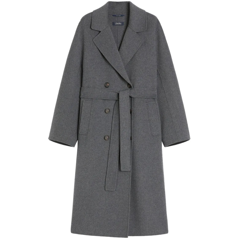Max Mara Wintermantel Double-Breasted Grey Coat With Belted Waist And Ov Grey