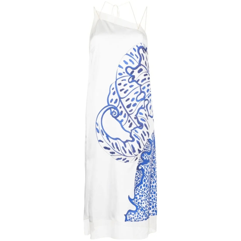 Salvatore Ferragamo Midi-jurk Floral-Print Silk Midi Dress White