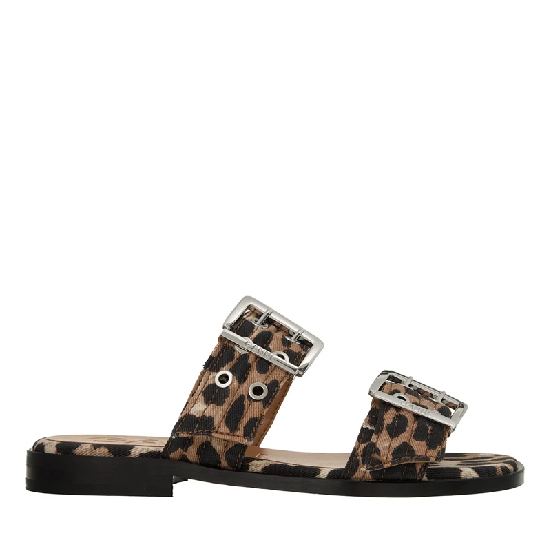 GANNI Sandalen Feminine Buckle Two Strap Sandal Denim Print Leopard