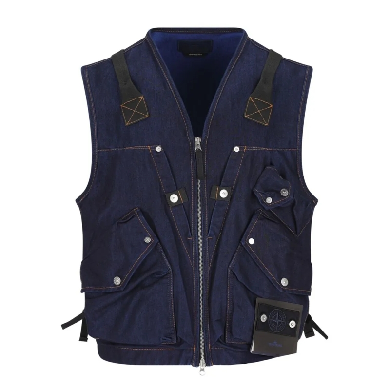 Stone Island Spijkerjasje Ultralight Indigo Denim Jacket With Functional Poc Black