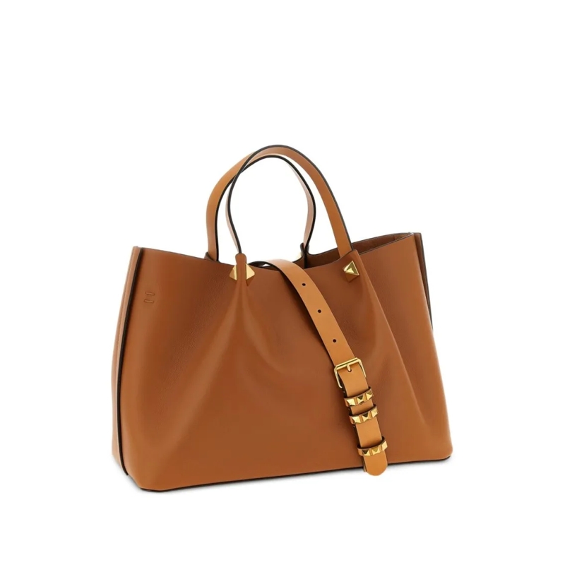 Valentino Garavani Tote Structured Brown Leather Tote Brown(Image 3)