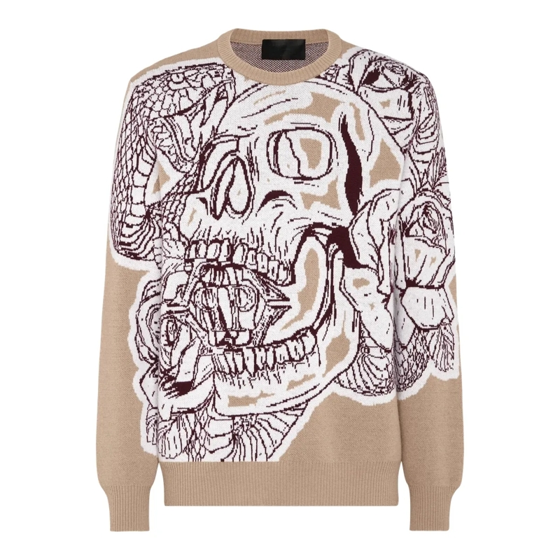 Philipp Plein Sweatshirt Rundhalspullover Skull beige