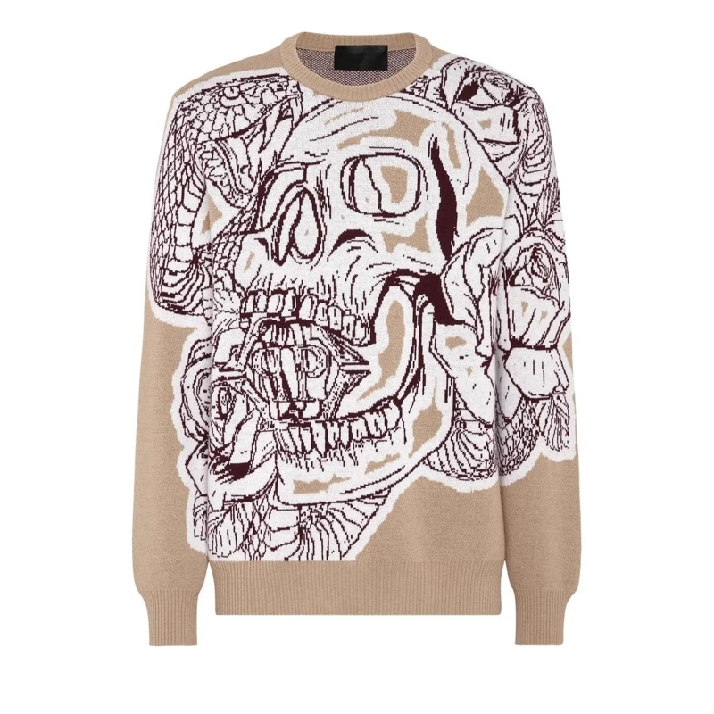 Philipp Plein  Rundhalspullover Skull beige