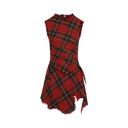 Alexander McQueen Wool Tartan Dress Red Midi Jurken