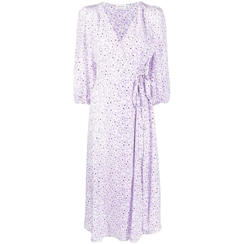P.A.R.O.S.H. Robe midi Floral Print V-Neck Midi Dress Purple