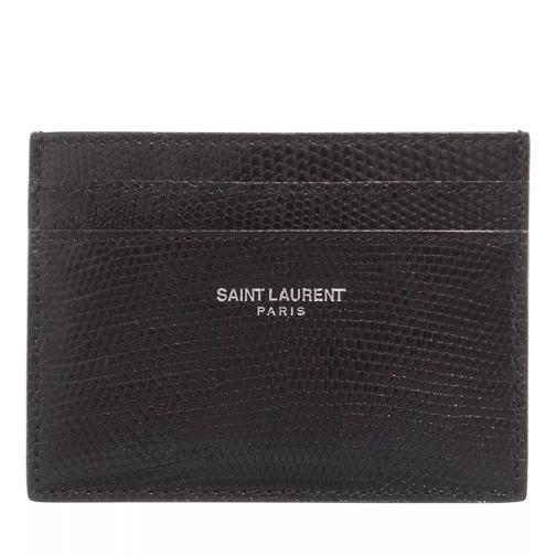 Saint Laurent Paric Card Holder Polished Lizard Embossed Leather Black Korthållare