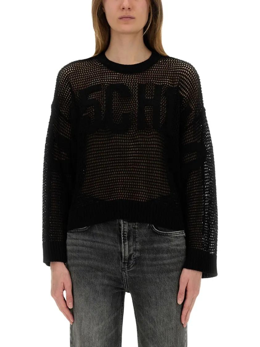 Thumbnail - Moschino - Mesh Knit Top With Logo - Größe M - schwarz