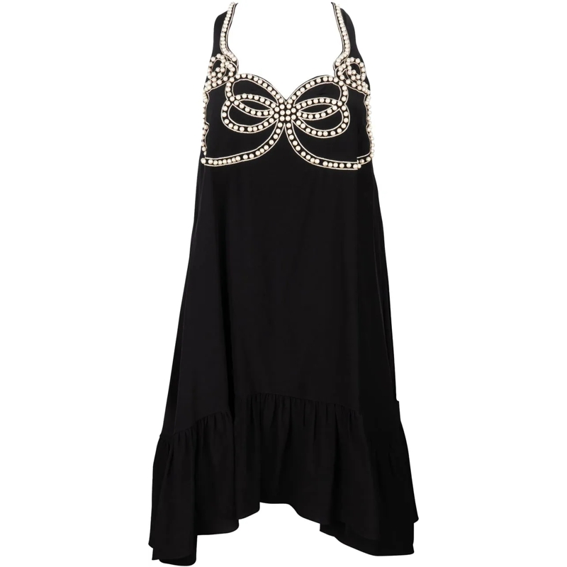 Fendi Midikleid Fendi Black Silk Pearl Dress (IT38 / FR34) schwarz