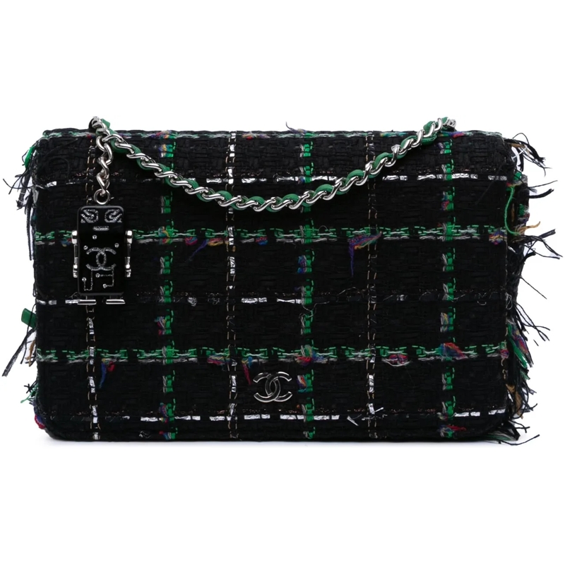 Chanel Sac à bandoulière Quilted Boucle Tweed Robot Charm Wallet On Chain schwarz