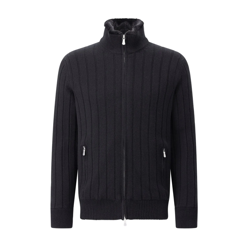 Gran Sasso Blazer Kaschmirjacke mit Kunstpelz-Futter Schwarz