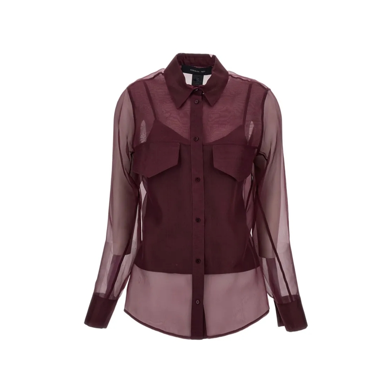 Federica Tosi Chemisier Sheer Silk Organza Blouse With Pointed Collar Burgundy