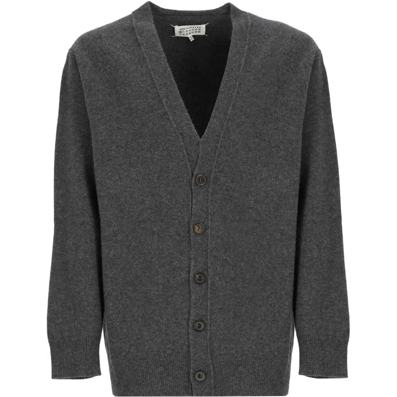 Maison Margiela  Wool Cardigan With Four-Stitched Logo Grey