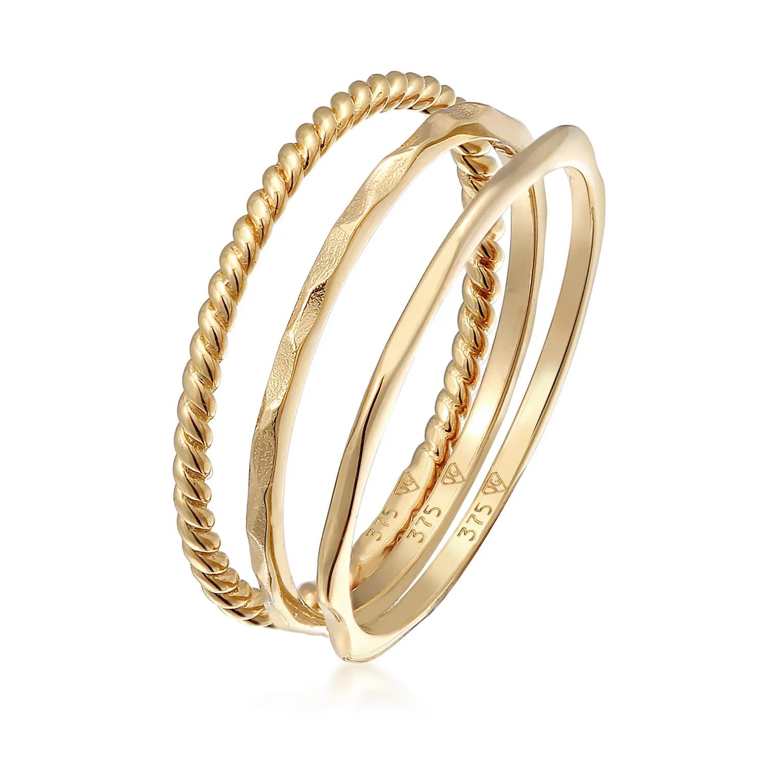 Elli Ringe - Ring Stapelringe Stacking Bandring 3er Set 375 Gel - Gr. 52 MM - in Gold - für Damen