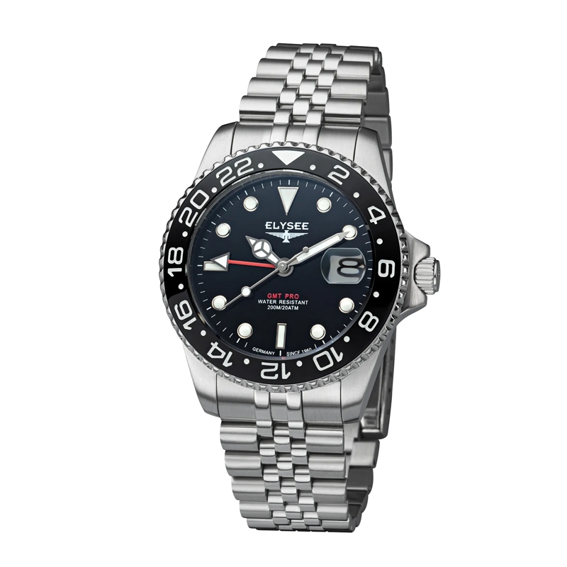 Elysee Quarzuhr Die GMT Pro ist eine sportliche 4-Zeiger-Uhr mit D schwarz