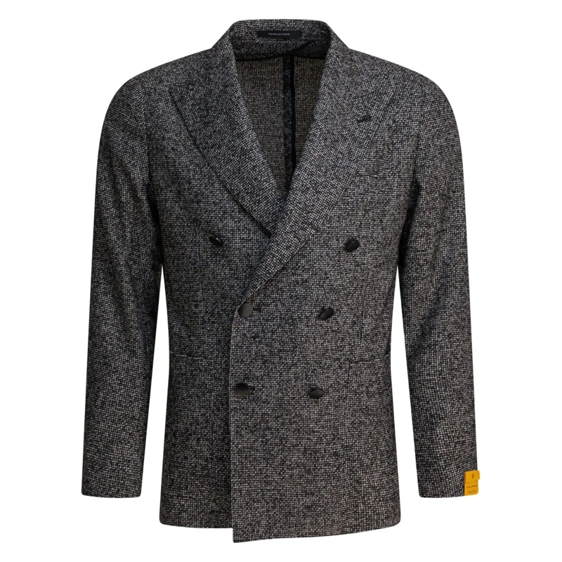 Tagliatore Blazer Double-Breasted Textured Wool Blend Jacket Black