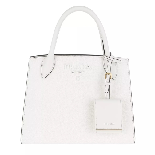 Prada Monochrome Tote Saffiano Leather Bianco Rymlig shoppingväska