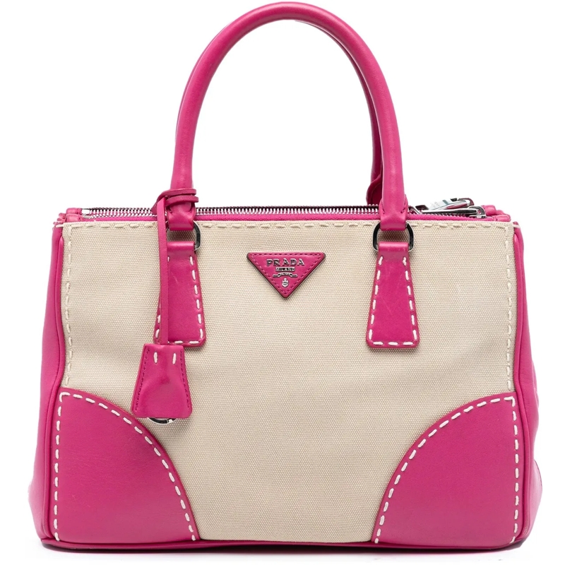 Prada Schultertasche Small Canvas and City Calf Hand Stitched Galleria  braun