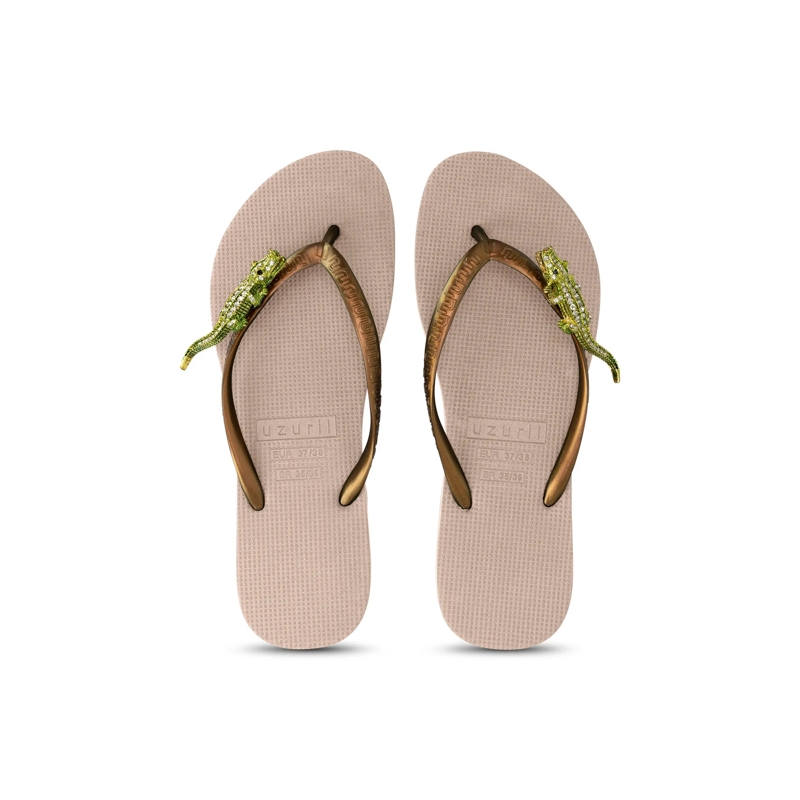 UZURII Flip Flops Zehentrenner Green Crocodile Switch beige