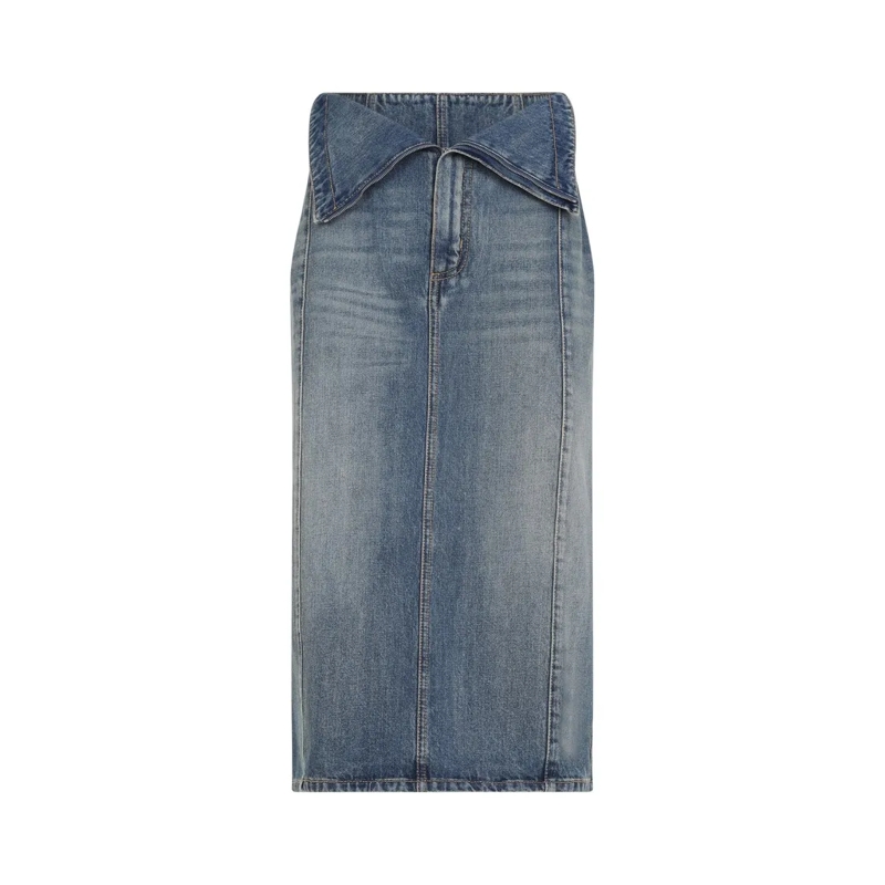 Alexander McQueen Jupe en jean Structured High-Waisted Blue Cotton Midi Skirt Blue
