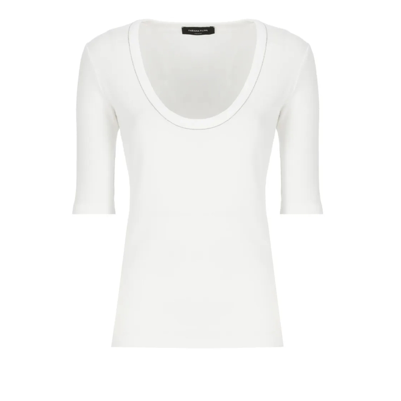 Fabiana Filippi T-shirt Cotton T-Shirt With Wide Neckline White
