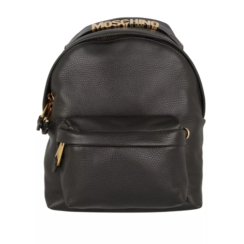 Moschino Grained Leather Logo Backpack Black Rugzak
