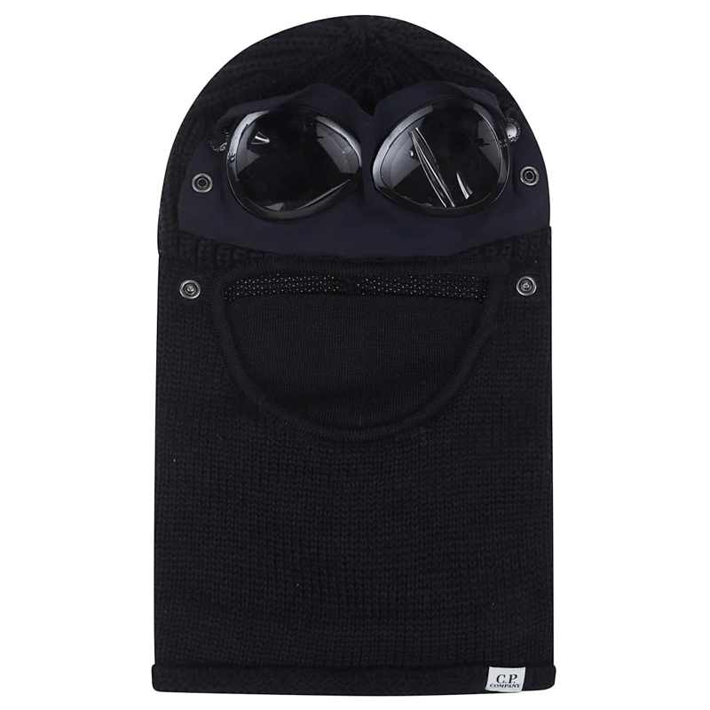 CP Company Chapeau Ribbed Knit Balaclava With Integrated Goggle Lense Black