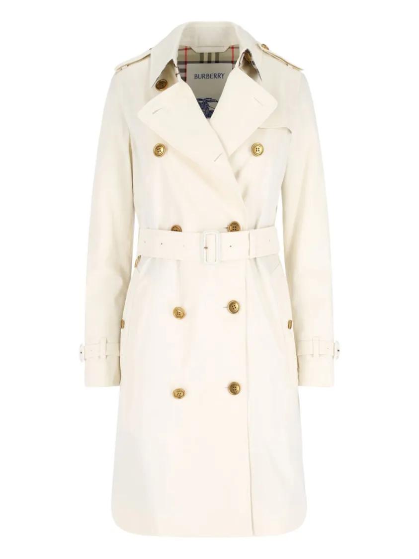 Thumbnail - Burberry - Double-Breasted Trench Coat – White - Größe 6 - weiß