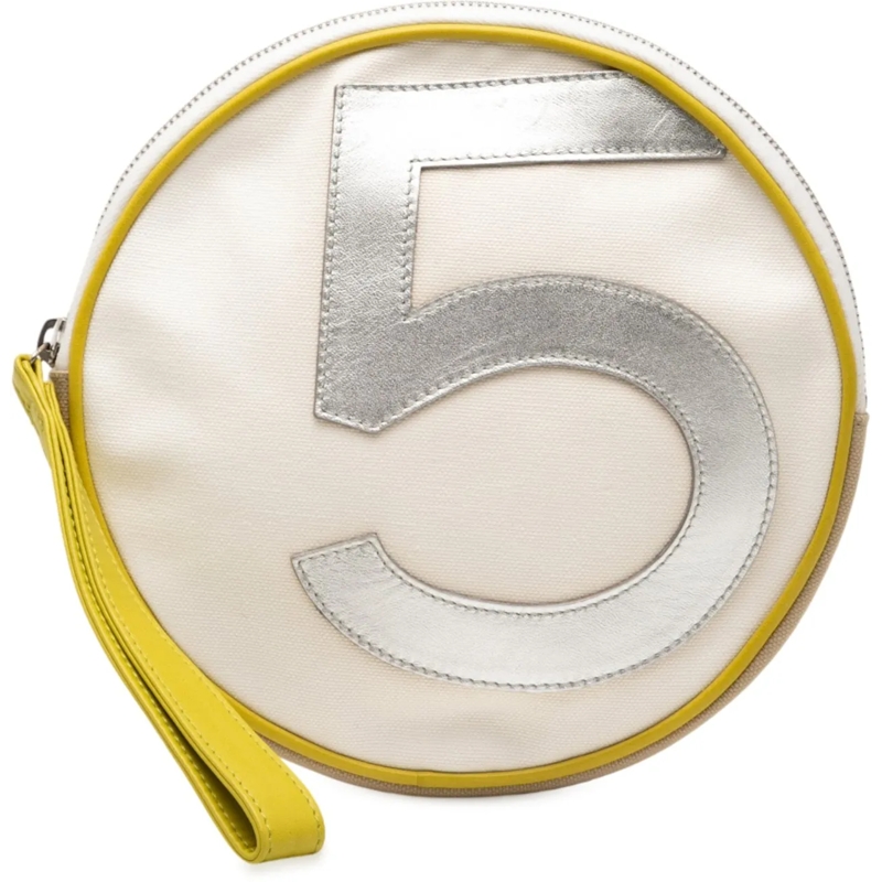 Chanel Pochette CC Canvas and Metallic Calfskin No. 5 Wristlet Pou braun
