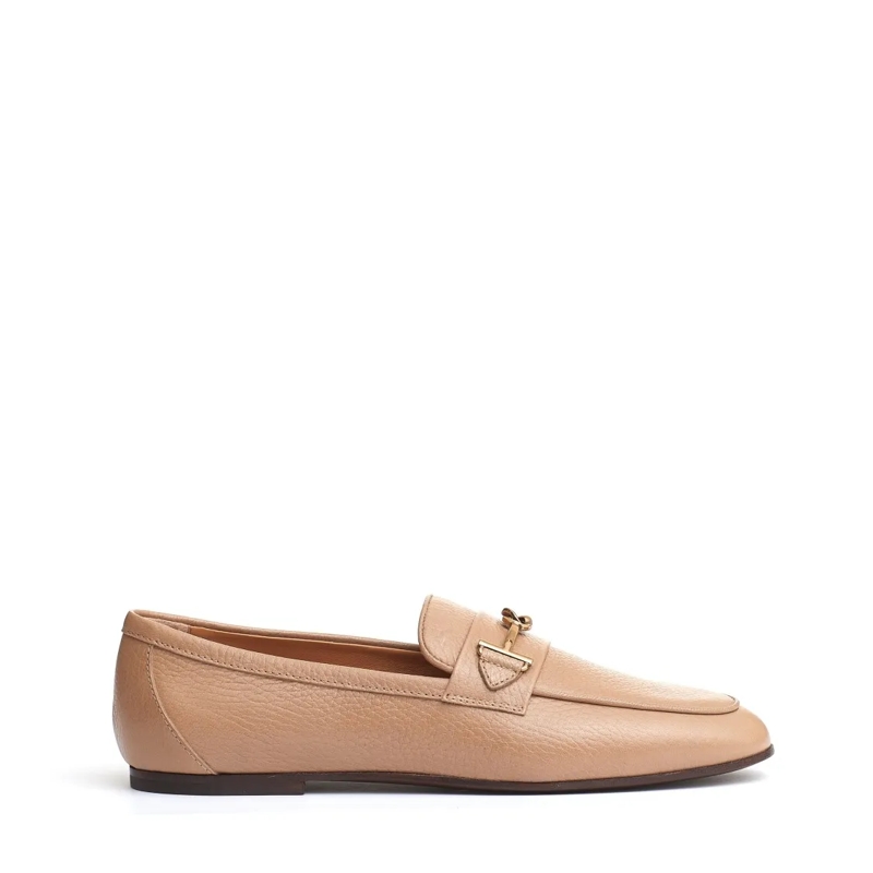 Tod's Ballerinas Beige Leather Buckle Moccasin Brown