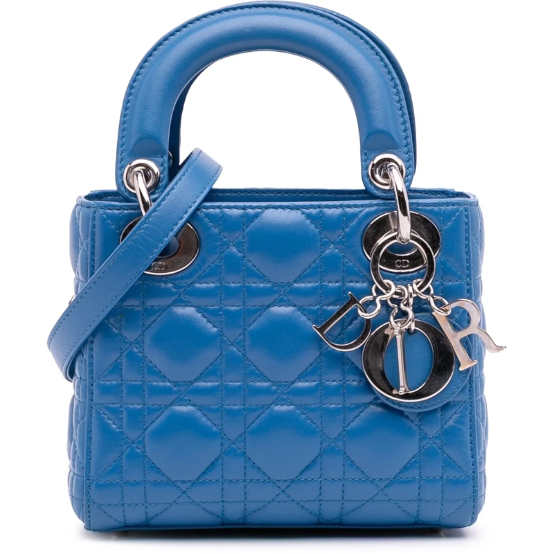 Christian Dior Schultertasche Mini Lambskin Cannage Lady Dior blau
