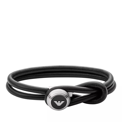 Emporio Armani Leather Bracelet Silver Black Braccialetti