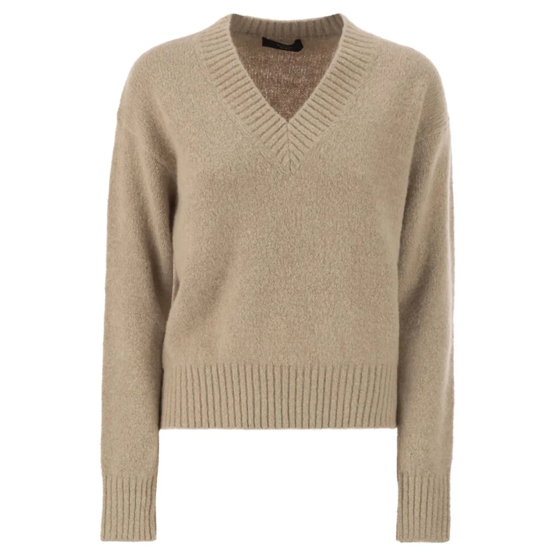 Max Mara Trui Visita - V-Neck Sweater In Alpaca And Cotton Neutrals