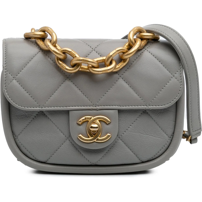Chanel Sac à bandoulière CC Quilted Lambskin Rounded Flap grau