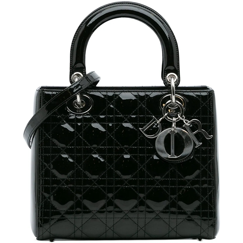 Christian Dior Schultertasche Medium Patent Cannage Lady Dior schwarz