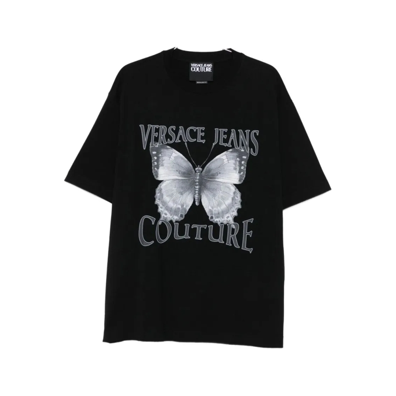 Versace Jeans Couture T-Shirt Black Graphic T-Shirt With Silver Butterfly Design Black