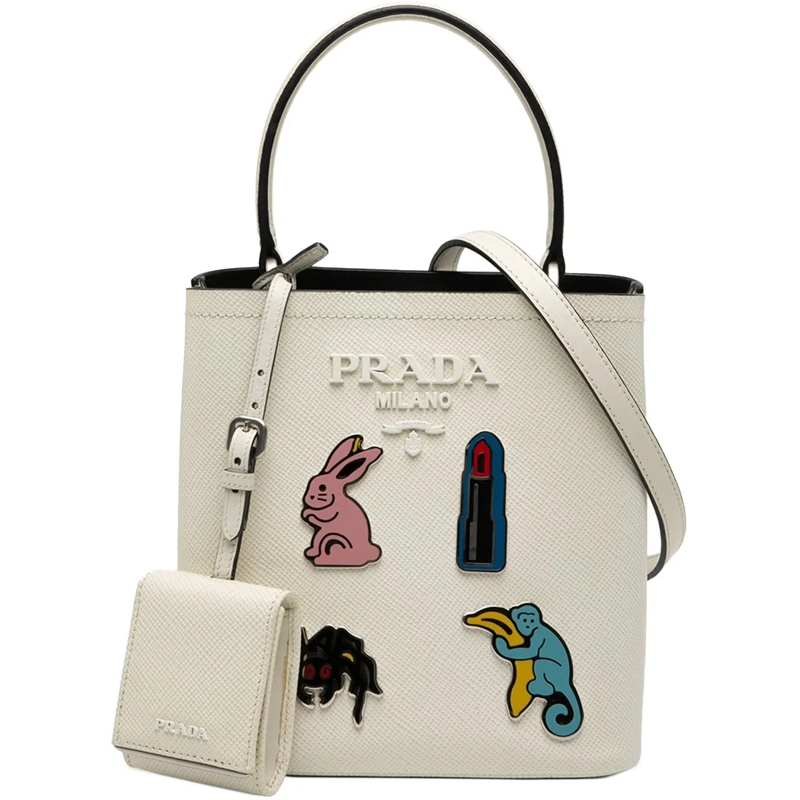 Prada Sac à bandoulière Small Saffiano Cuir Smalto Panier Satchel weiß