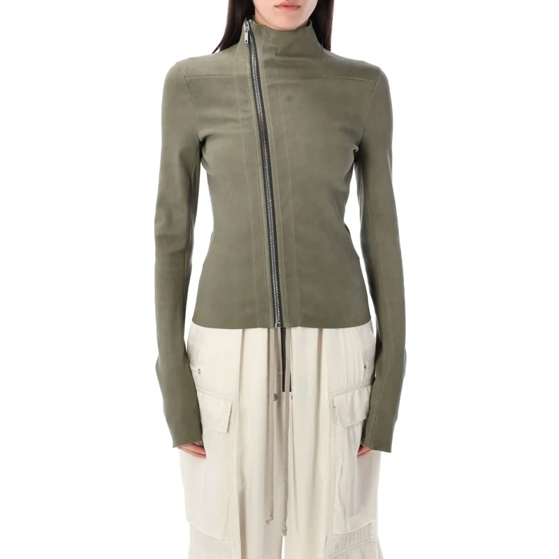 Rick Owens Leren jas Gary Fitted Leather Jacket With High Collar Green
