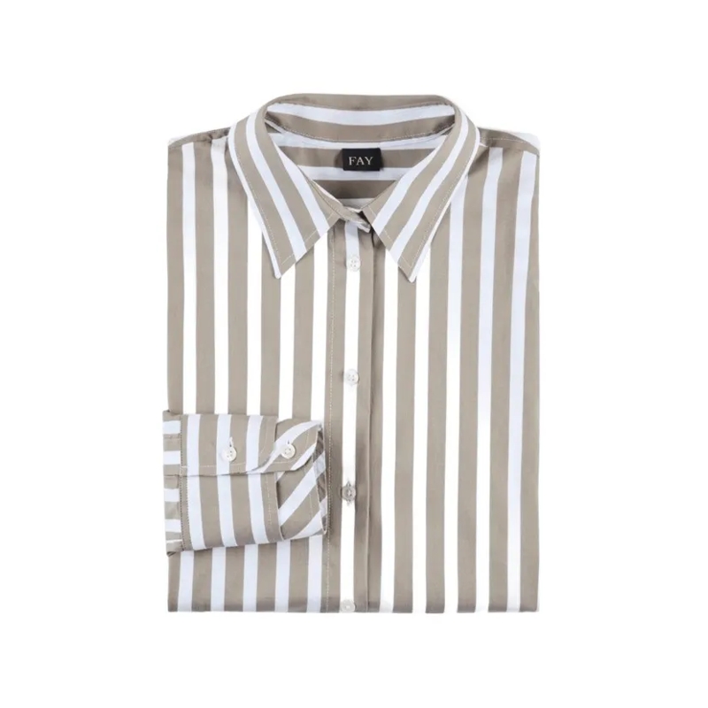 Fay Chemise Long-Sleeve Green Fay Shirt With Embroidered Logo Grey