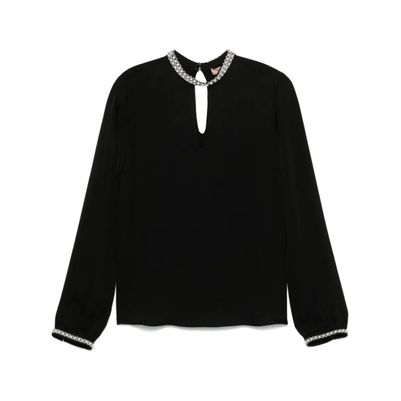 Twin-Set Chemisier Keyhole Neckline Blouse With Decorative Embellishm Black