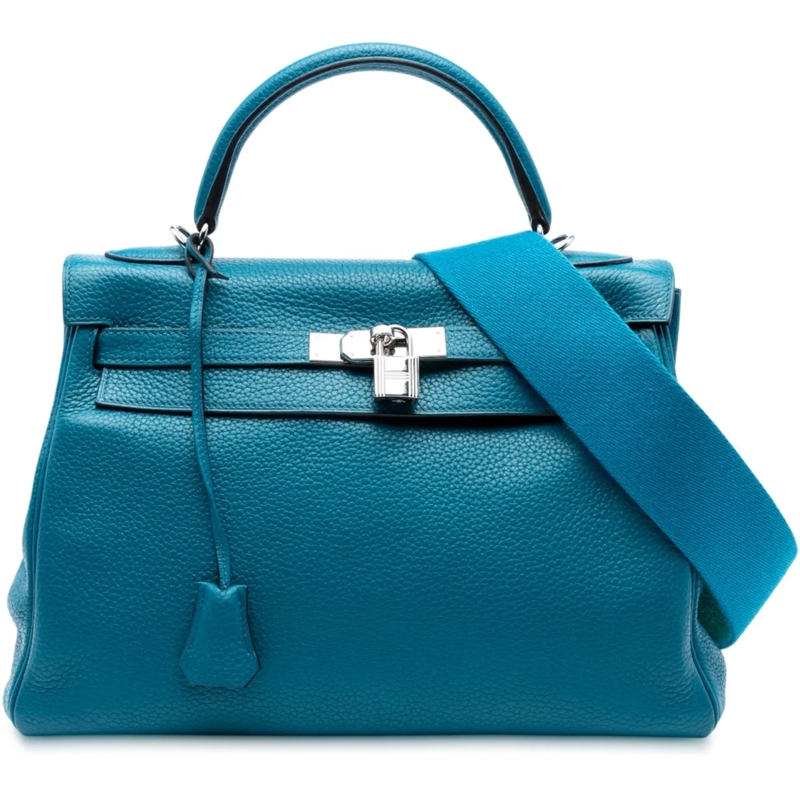 Hermès Schultertasche Togo Amazon Kelly II Retourne 32 blau