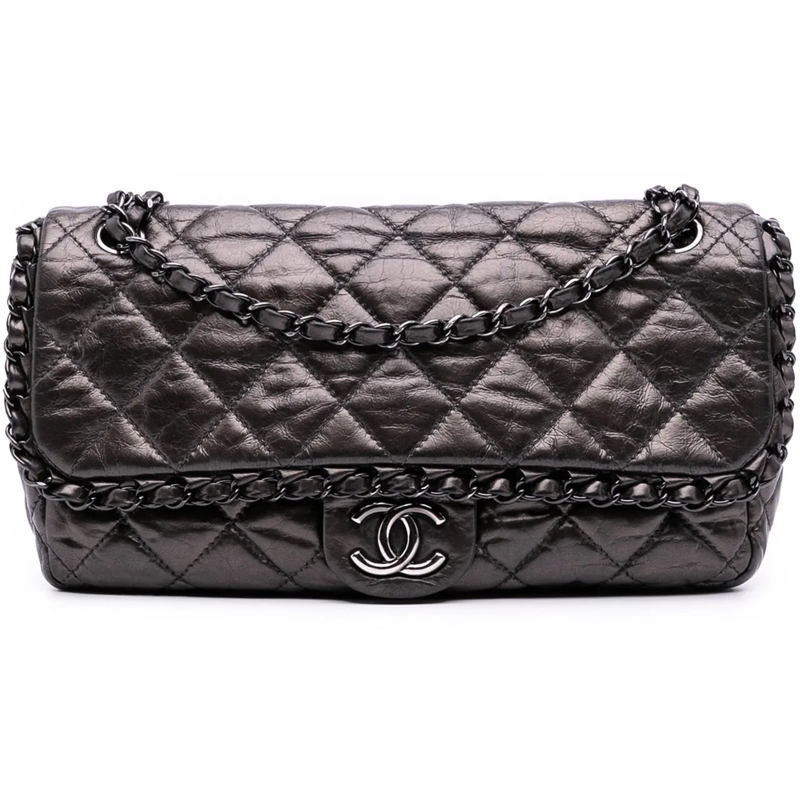 Chanel Sac à bandoulière Medium Quilted Metallic Aged Calfskin Chain Me Fla grau