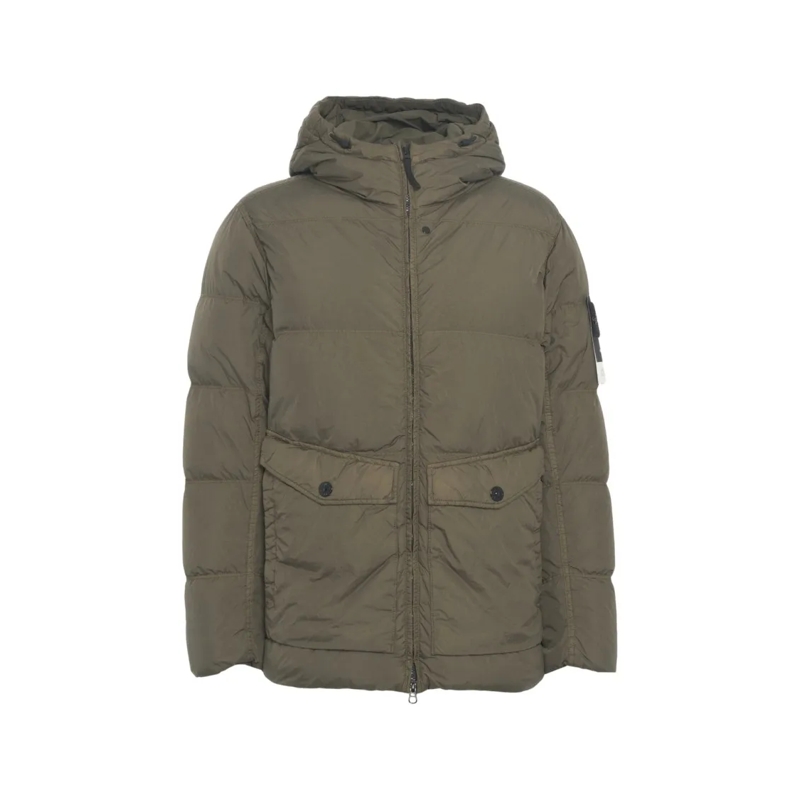 Stone Island Daunenjacke Quilted Down Jacket With Fixed Hood Green