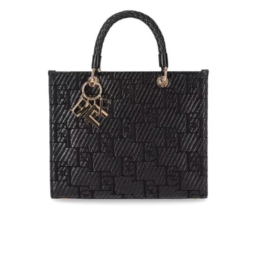 Elisabetta Franchi Black Jacquard Raffia Handbag Black Sporta