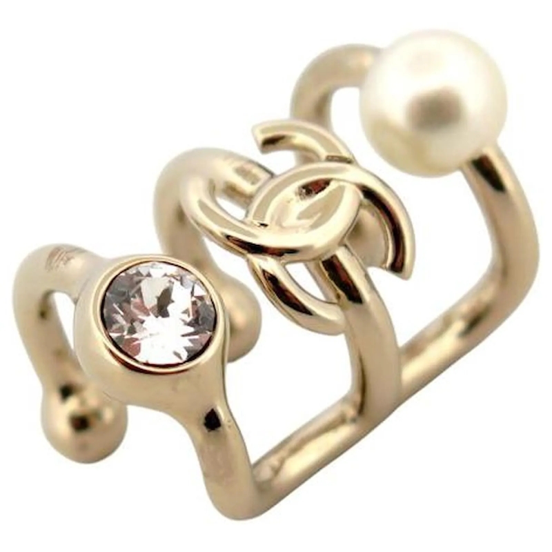 Chanel Ohrstecker NEUE CHANEL EAR CUFF OHRRINGE CC LOGO PERLE STRASS gold