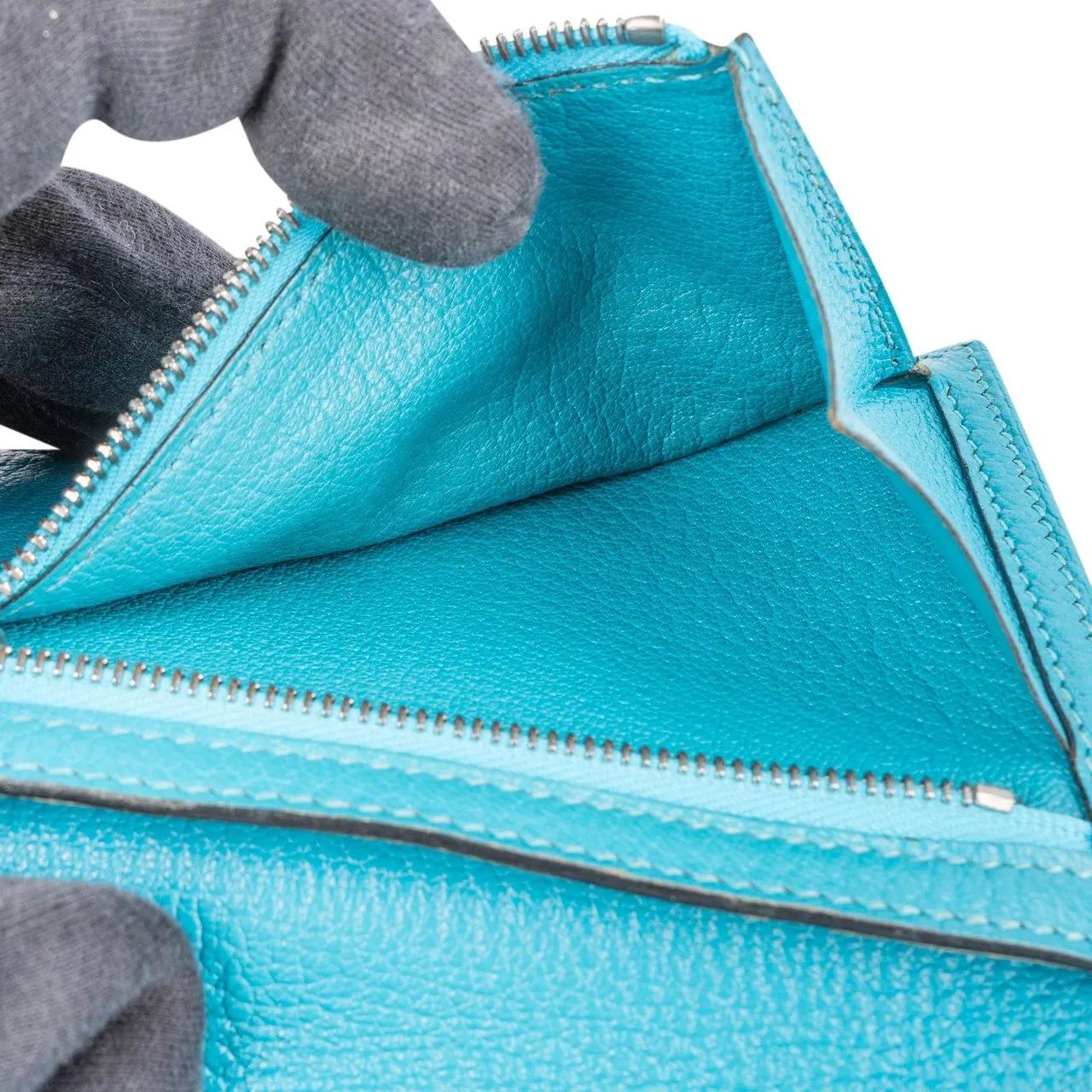 Thumbnail - Hermès Portemonnaie - Hermes Blue Leather Bearn Soufflet Compact Bifold - Gr. unisize - in Blau - für Damen