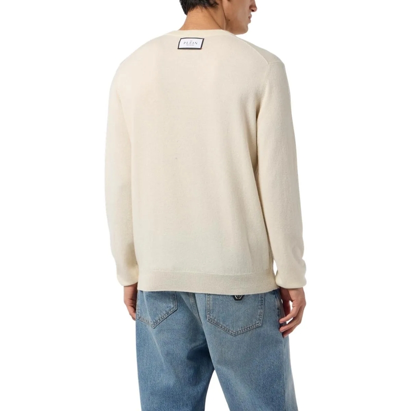 Philipp Plein Kaschmirpullover Cashmere Roundneck Pullover Jacquard Hexagon weiss(Image 4)