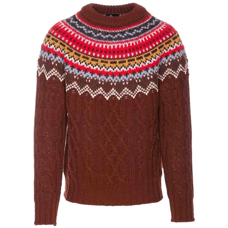 Moncler T-shirt Moncler Grenoble Fair Isle Intarsia Cable-knit Woo braun